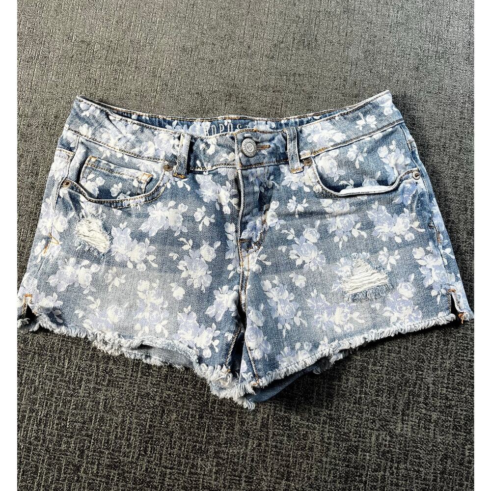 Aeropostale women's size 4 denim floral raw edge cut off shortsdistressed summer